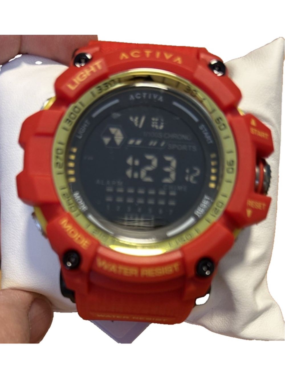 Activa ACW8020 Watch Stainless Steel Back Red Rubber Band 12 Digits LCD Display